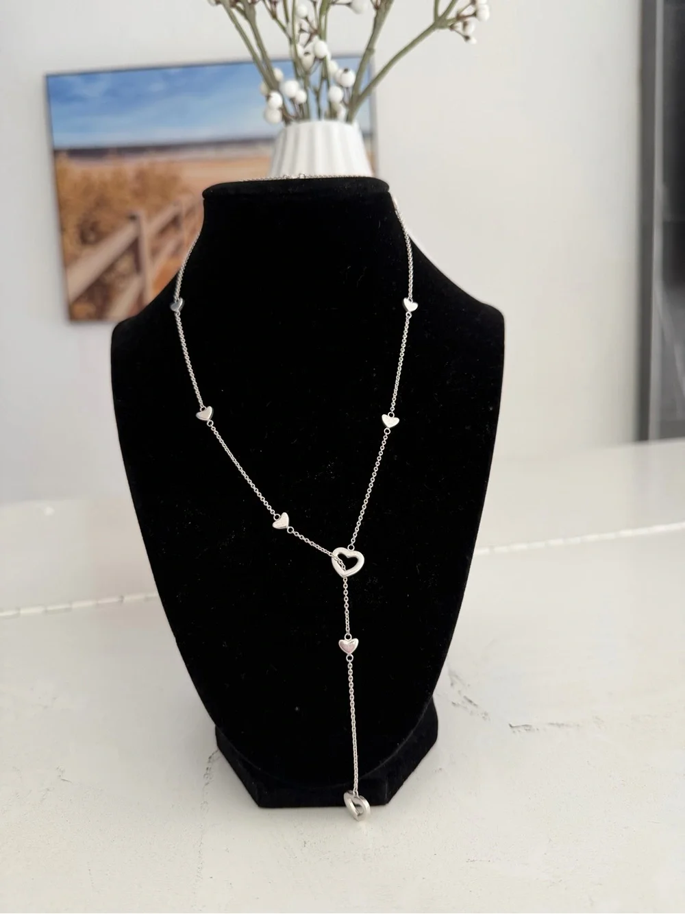 Tiffany & Co. Silver Heart Lariat Necklace with Drop